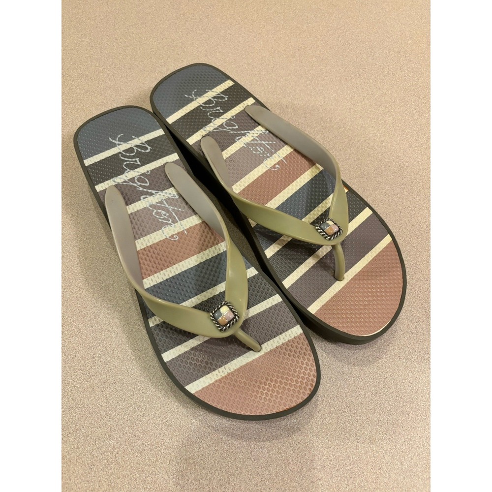 BRIGHTON PLATFORM FLIP FLOP Shoes SZ 10 Womens Summer Comfort peach/grey/cream